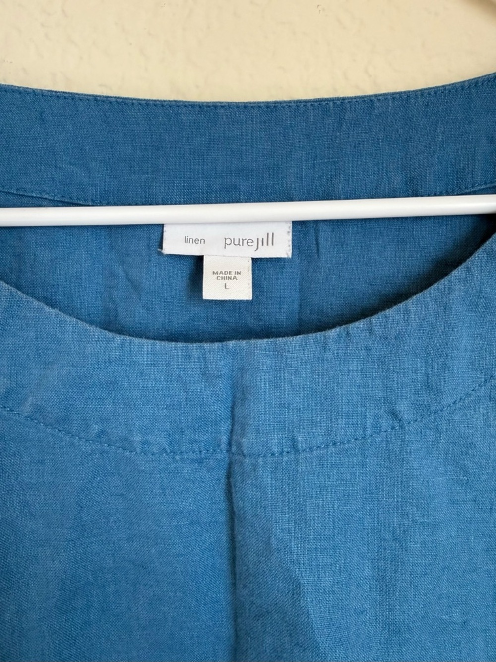 Pure Jill Blue Linen Blend Cap Short Sleeve Midi Dress - Picture 2 of 6